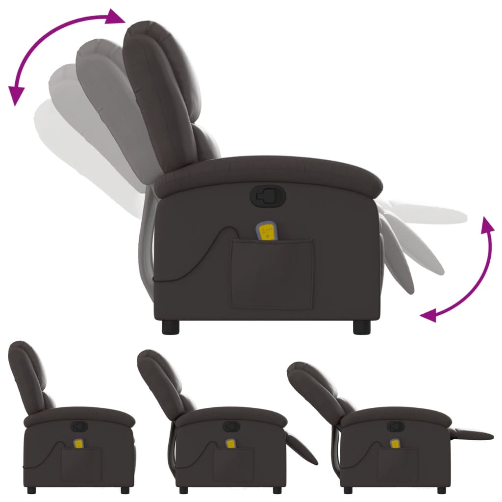 vidaXL Πολυθρόνα Μασάζ με Ανακλινόμενη Πόρτα Σκούρο Καφέ από Γνήσιο Δέρμα