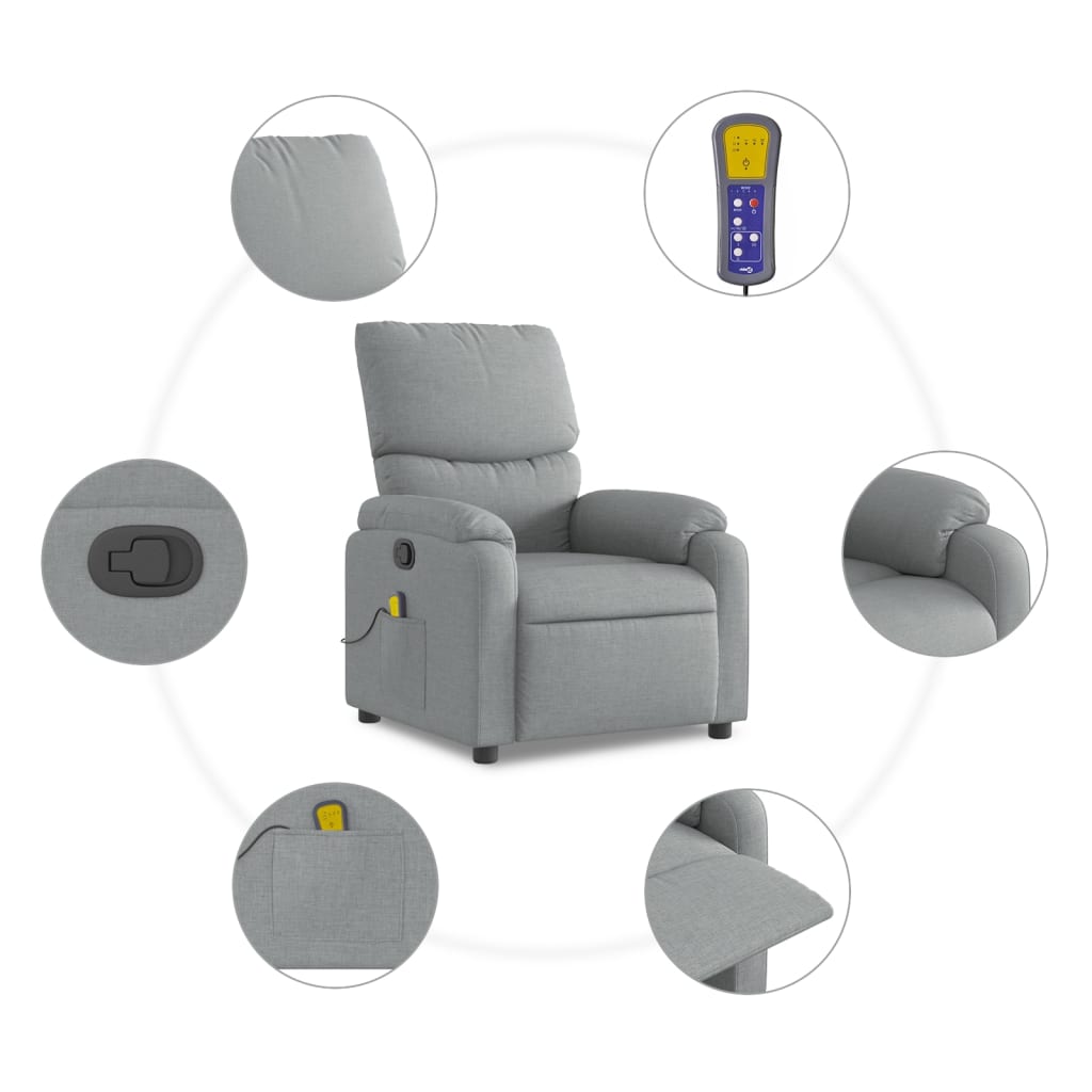 vidaXL Πολυθρόνα Μασάζ με Ανακλινόμενη Πόρτα Ανοιχτό Γκρι Υφασμάτινη