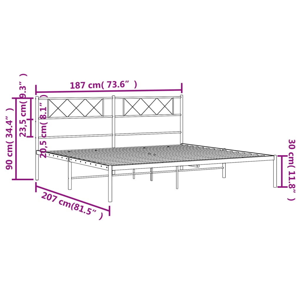 vidaXL Πλαίσιο Κρεβατιού με Κεφαλάρι Μαύρο 180 x 200 εκ. Μεταλλικό