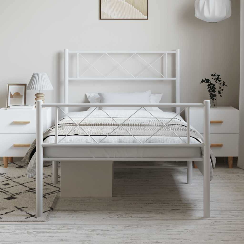 vidaXL Πλαίσιο Κρεβατιού με Κεφαλάρι&Ποδαρικό Λευκό 100x200εκ. Μέταλλο