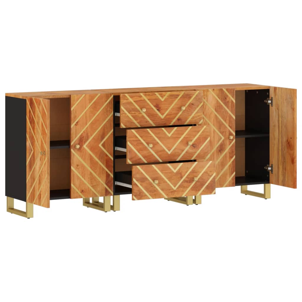 vidaXL Βοηθητικά Έπιπλα 3Τεμ Καφέ/Μαύρο 60x33,5x75εκ Μασίφ Ξύλο Μάνγκο