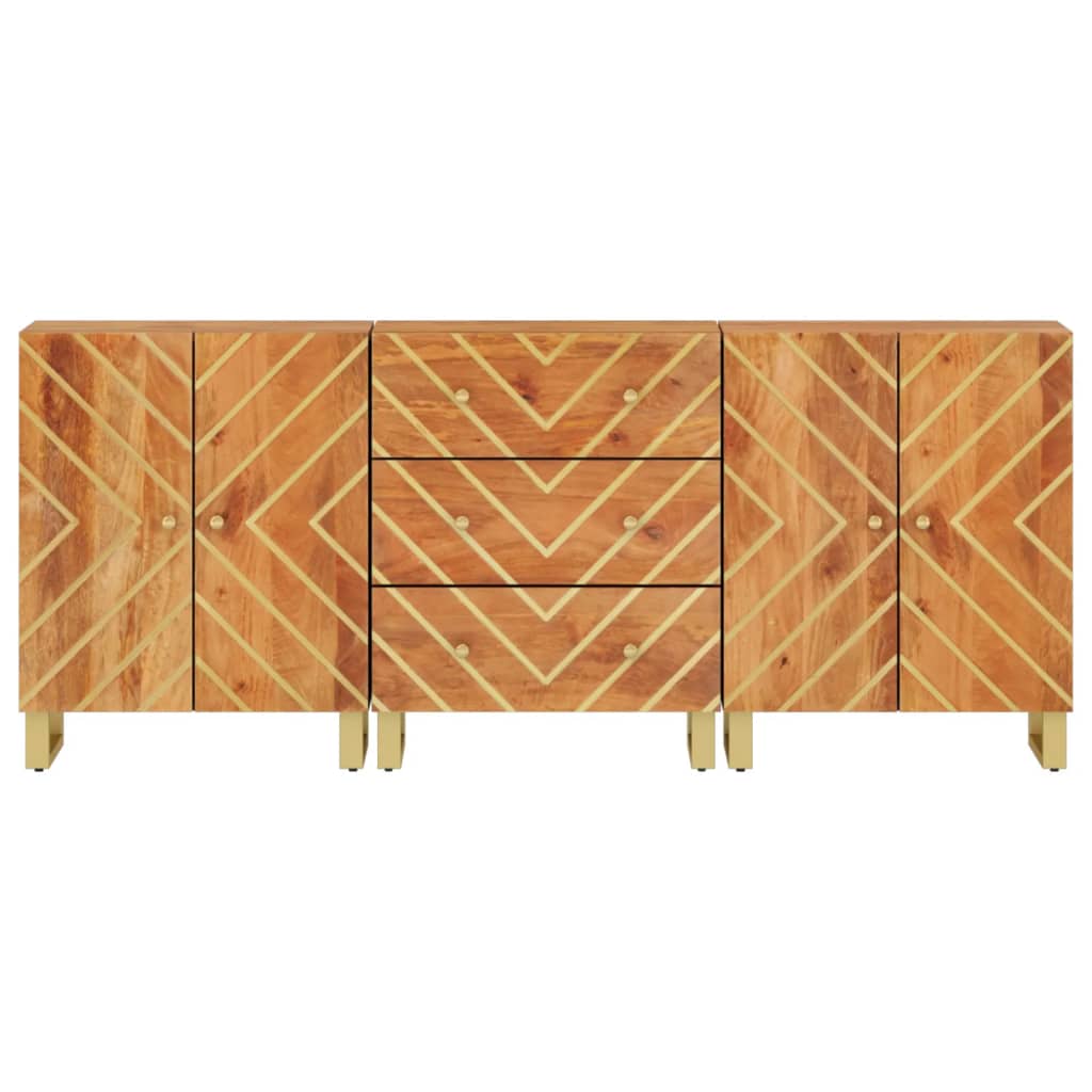 vidaXL Βοηθητικά Έπιπλα 3Τεμ Καφέ/Μαύρο 60x33,5x75εκ Μασίφ Ξύλο Μάνγκο