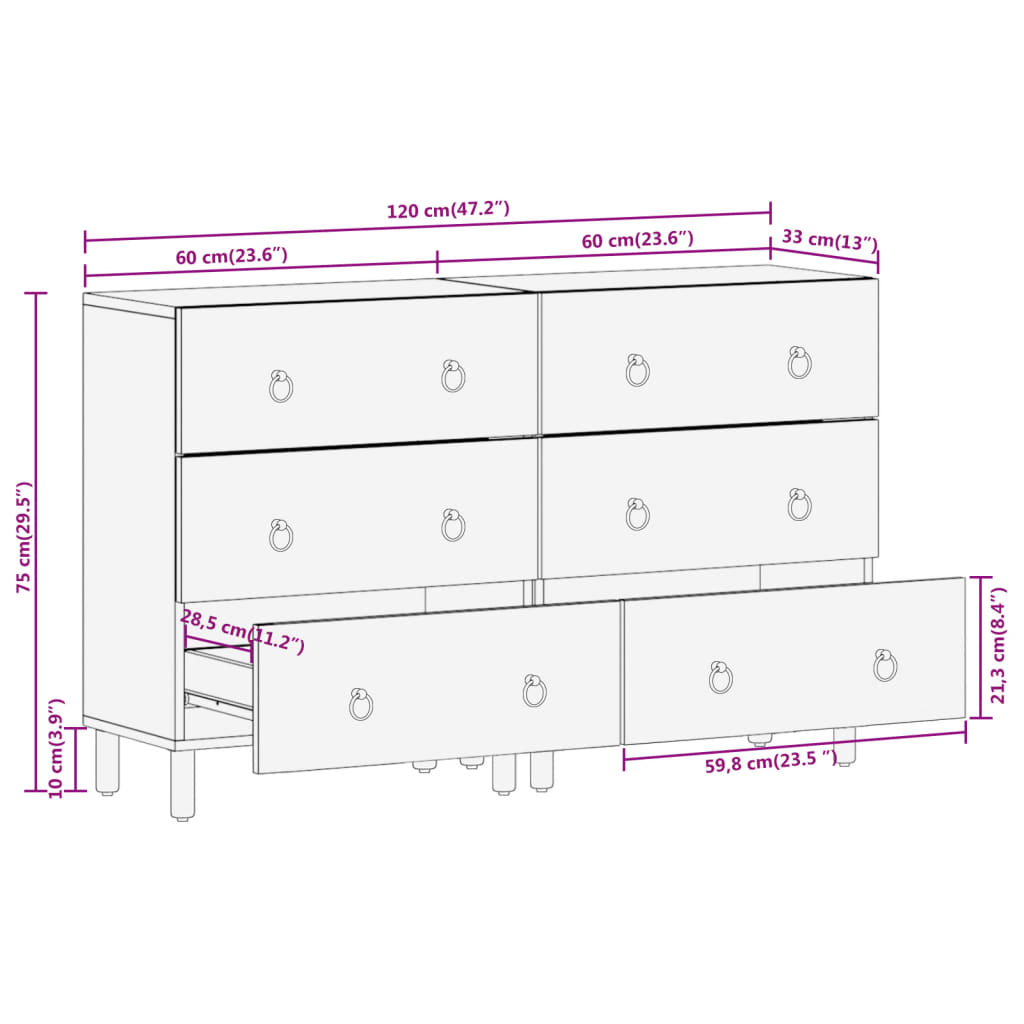 vidaXL Βοηθητικά Ντουλάπια 2 Τεμ. 60x33x75 εκ. από Μασίφ Ξύλο Μάνγκο