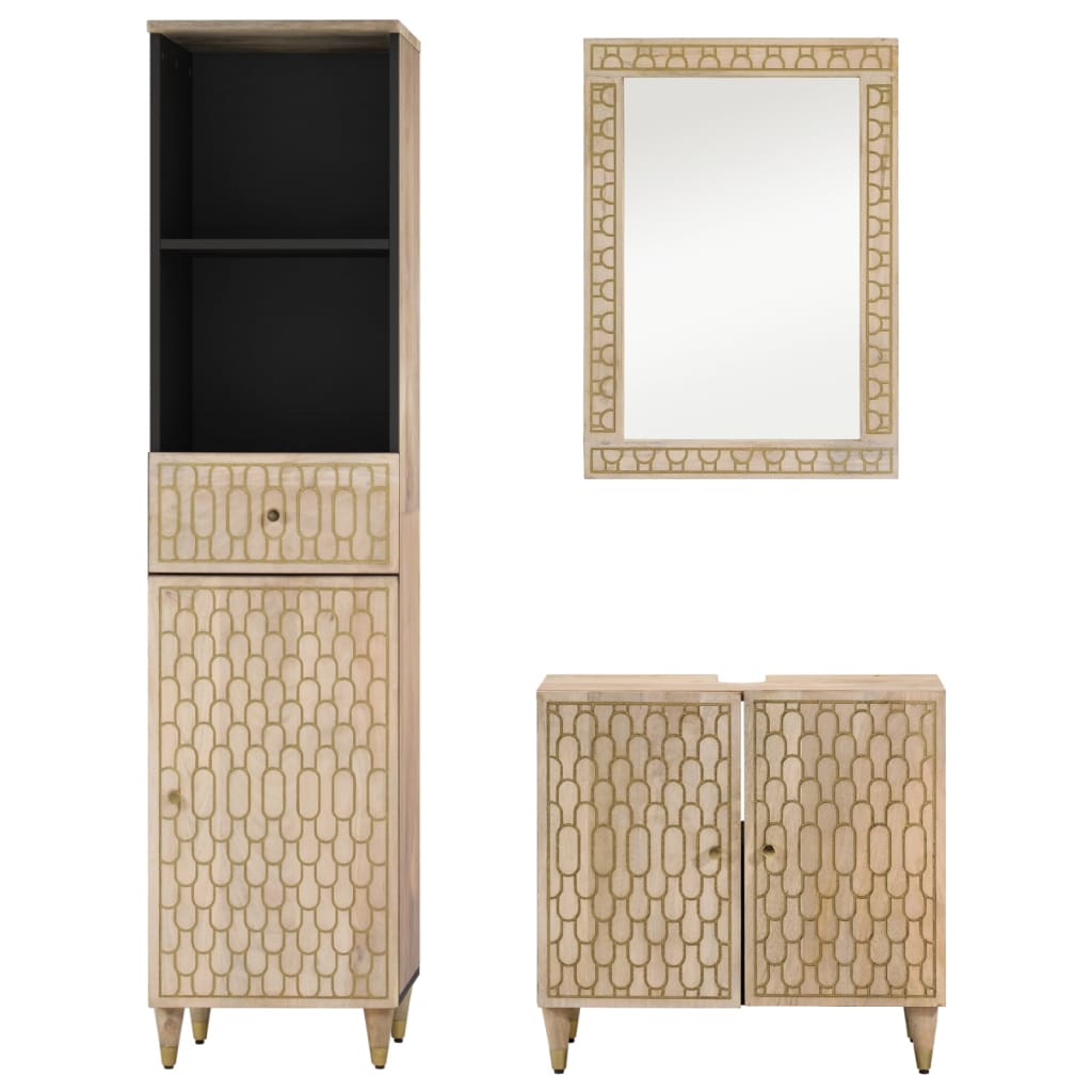 vidaXL Έπιπλα Μπάνιου Σετ 3 Τεμαχίων από Μασίφ Ξύλο Μάνγκο