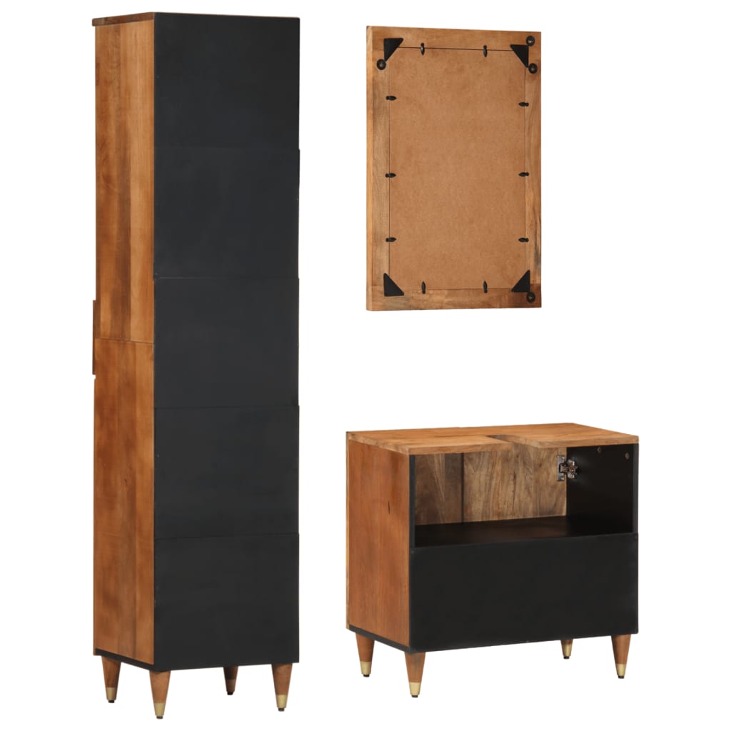 vidaXL Έπιπλα Μπάνιου Σετ 3 Τεμαχίων από Μασίφ Ξύλο Μάνγκο