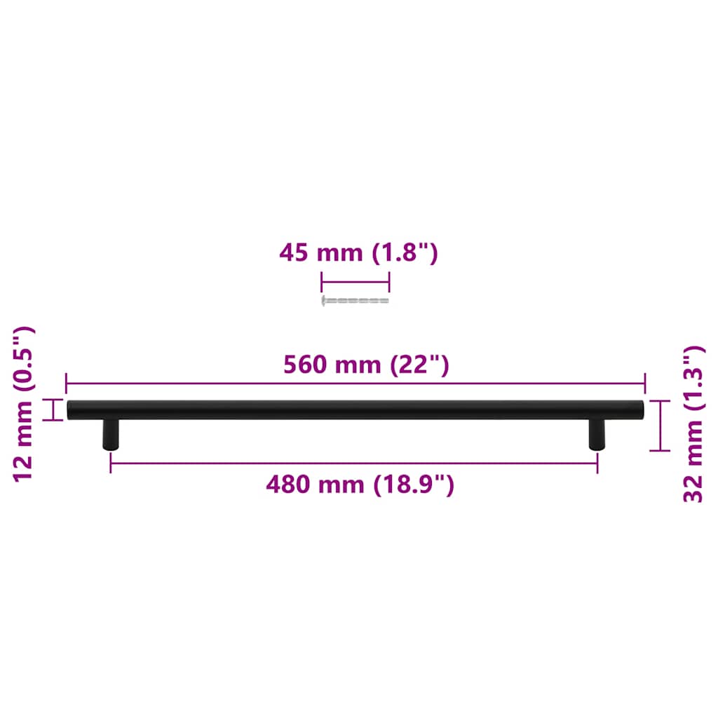 vidaXL Λαβές Ντουλαπιών 5 τεμ. Μαύρες 480 χιλ. από Ανοξείδωτο Ατσάλι