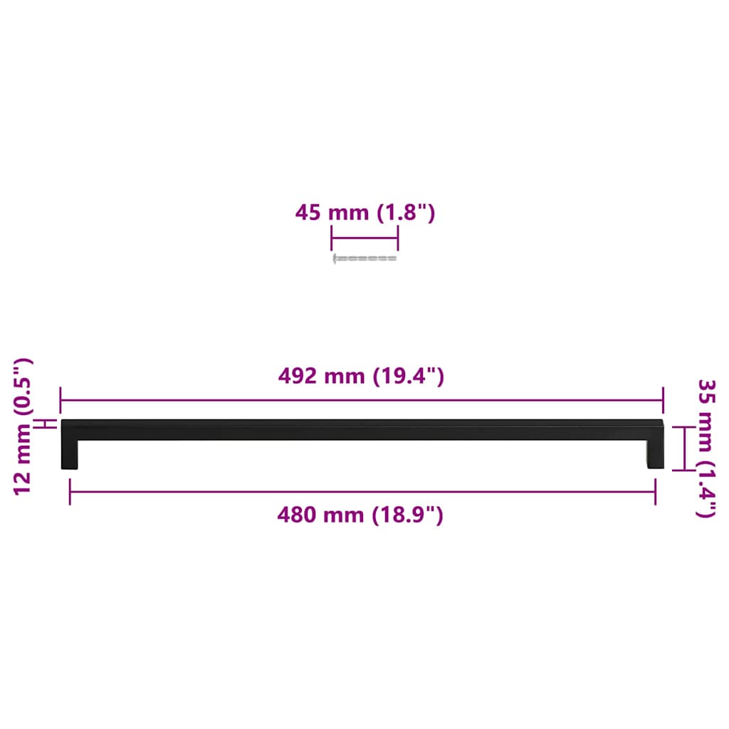 vidaXL Λαβές Ντουλαπιών 5 τεμ. Μαύρες 480 χιλ. από Ανοξείδωτο Ατσάλι