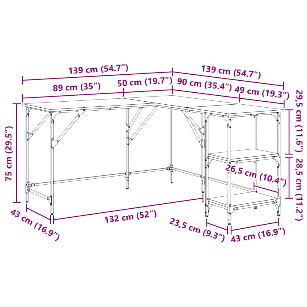 vidaXL Γραφείο Μαύρο 139 x 139 x 75 εκ. από Επεξεργασμένο Ξύλο