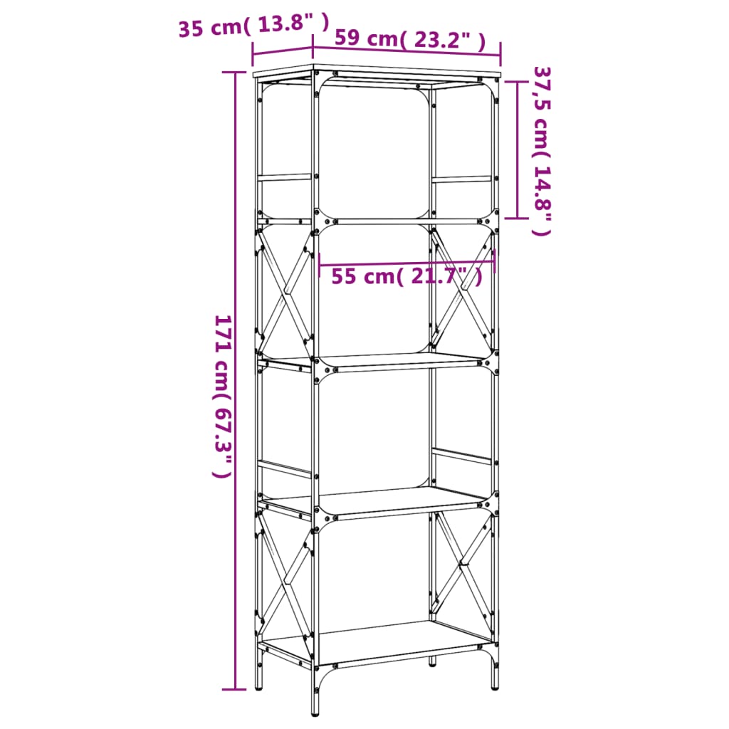 vidaXL Βιβλιοθήκη 5 Επιπέδων Καφέ Δρυς 59 x 35 x 171 εκ. Επεξεργ. Ξύλο