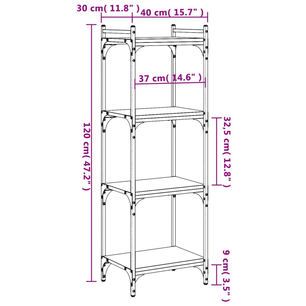 vidaXL Βιβλιοθήκη 4 Επιπέδων Καφέ Δρυς 40 x 30 x 120 εκ. Επεξεργ. Ξύλο