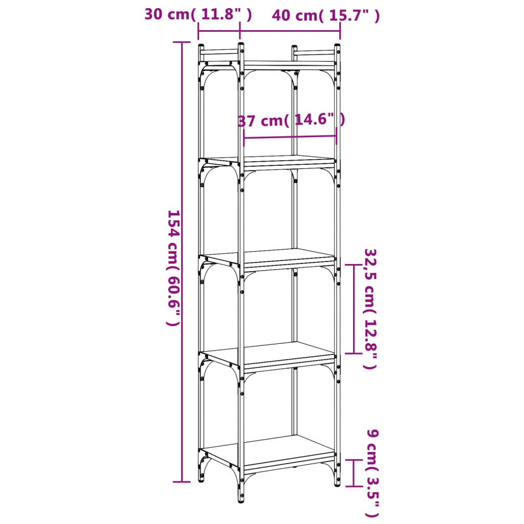vidaXL Βιβλιοθήκη 5 Επιπέδων Καπνιστή Δρυς 40x30x154 εκ. Επεξεργ. Ξύλο