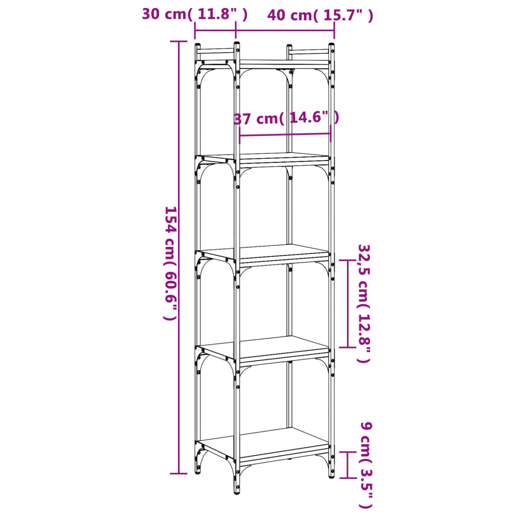 vidaXL Βιβλιοθήκη 5 Επιπέδων Γκρι Sonoma 40x30x154 εκ. Επεξεργ. Ξύλο