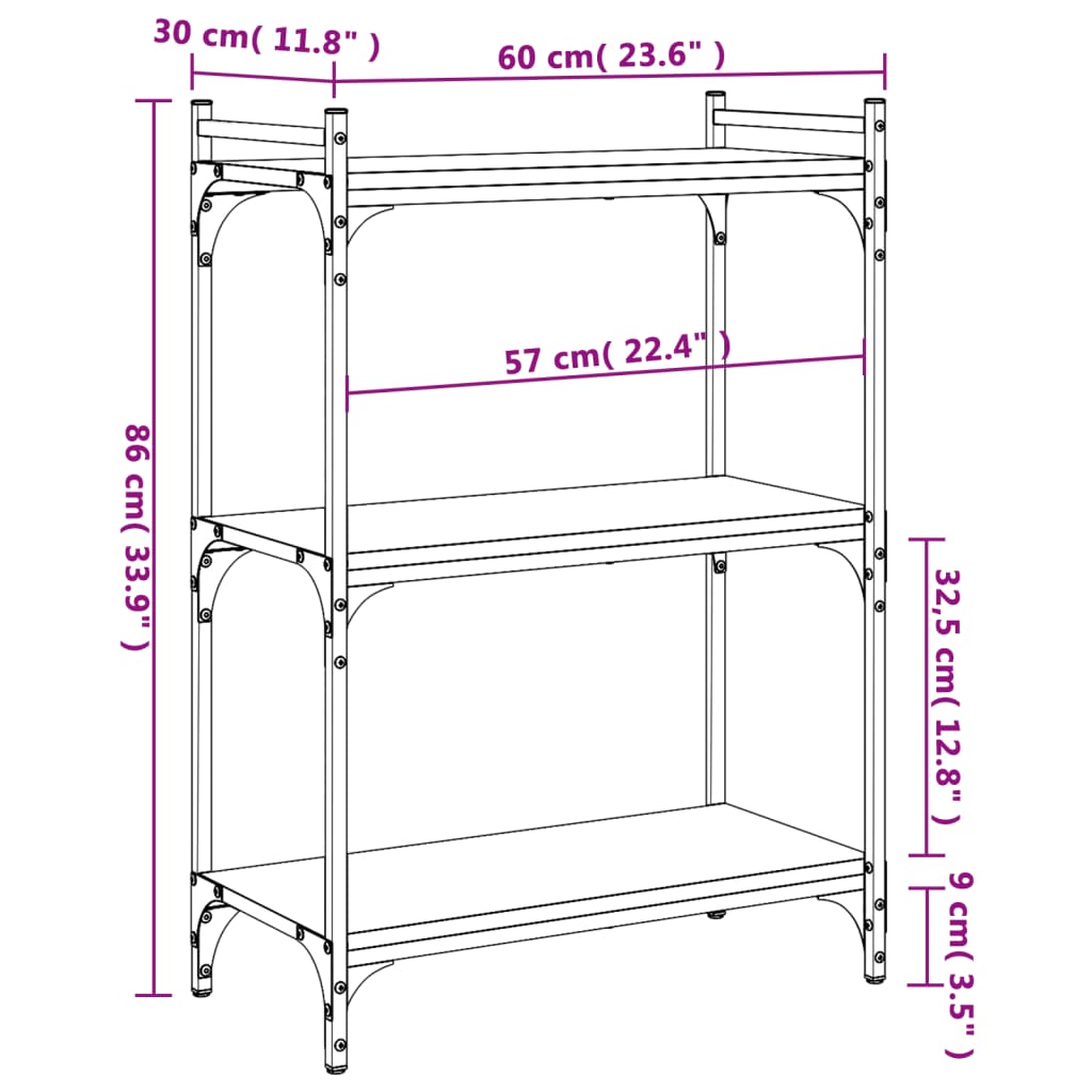 vidaXL Βιβλιοθήκη 3 Επιπέδων Καπνιστή Δρυς 60x30x86 εκ. Επεξεργ. Ξύλο