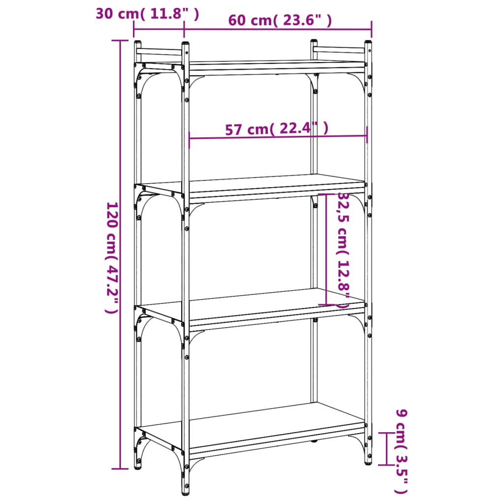 vidaXL Βιβλιοθήκη 4 Επιπέδων Καφέ Δρυς 60 x 30 x 120 εκ. Επεξεργ. Ξύλο