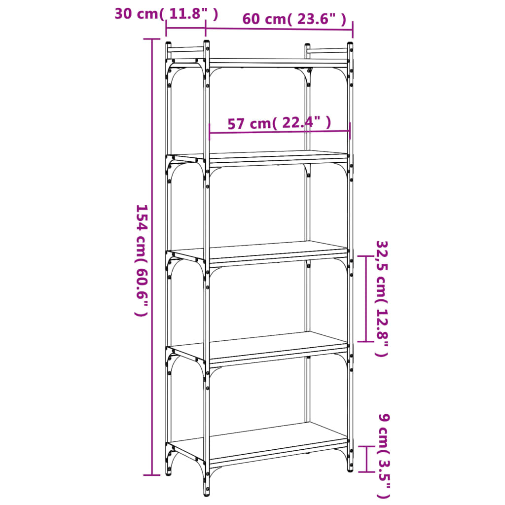 vidaXL Βιβλιοθήκη 5 Επιπέδων Sonoma Δρυς 60x30x154 εκ. Επεξεργ. Ξύλο