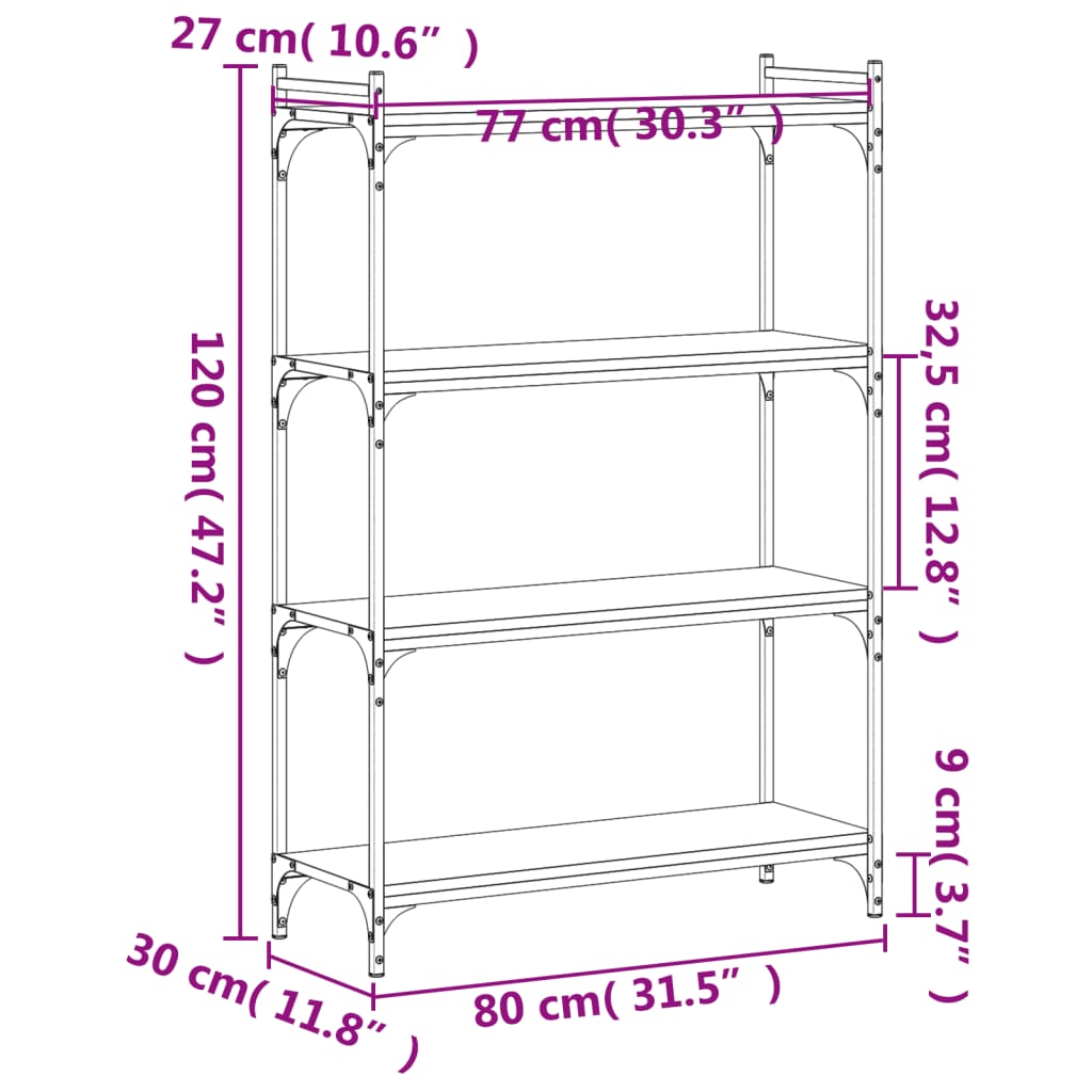 vidaXL Βιβλιοθήκη 4 Επιπέδων Γκρι Sonoma 80x30x120 εκ. Επεξεργ. Ξύλο