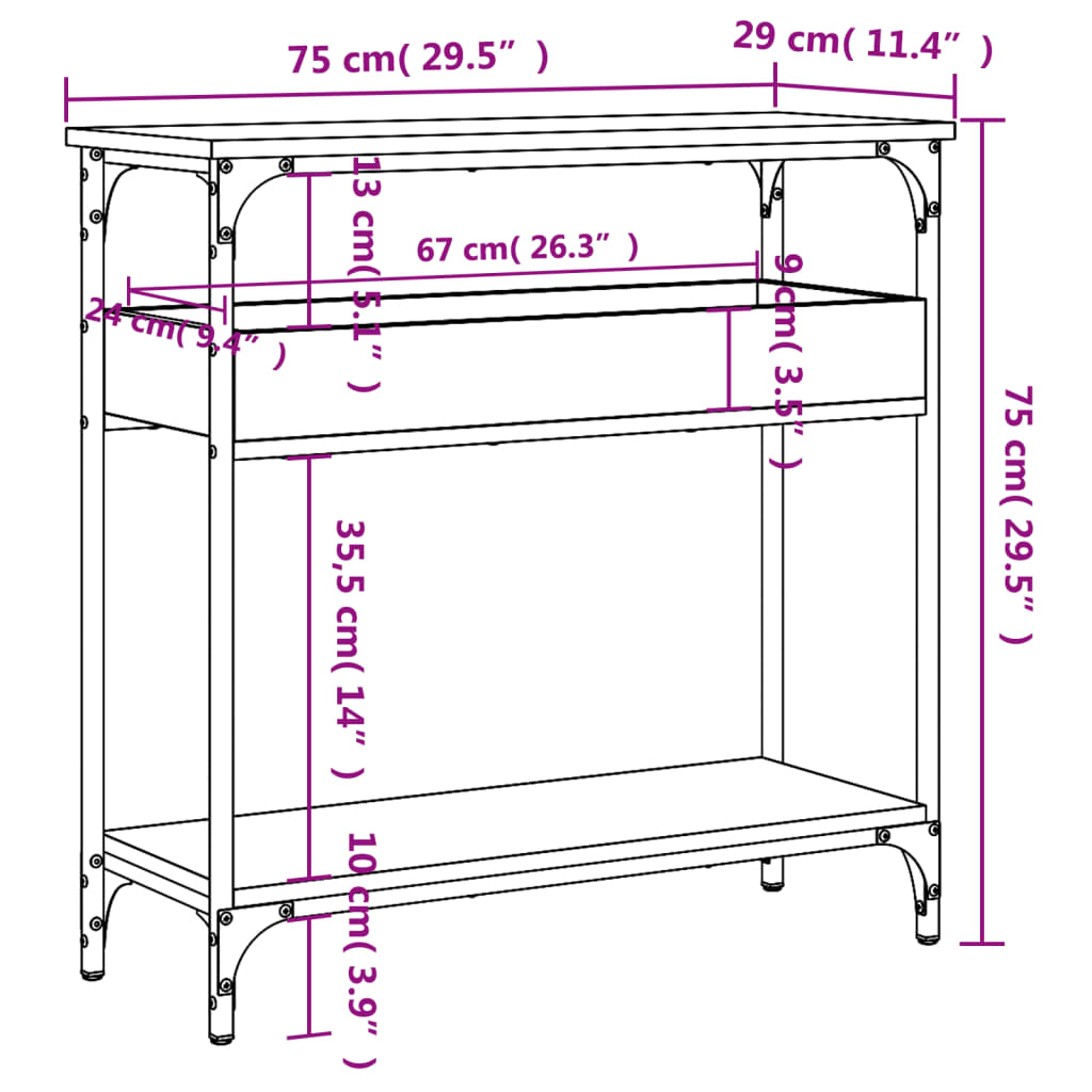 vidaXL Τραπέζι Κονσόλα με Ράφι Μαύρο 75x29x75 εκ. Επεξεργασμένο Ξύλο