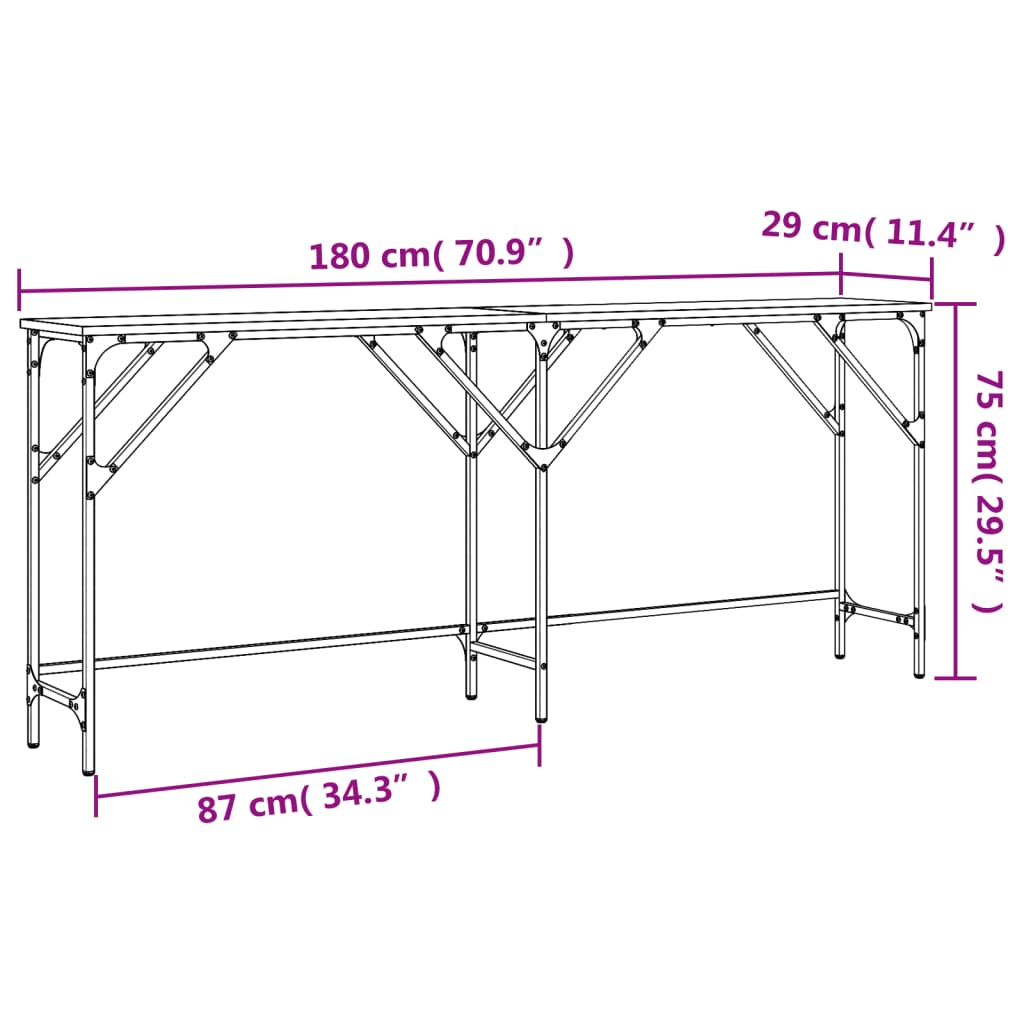 vidaXL Τραπέζι Κονσόλα Καπνιστή Δρυς 180x29x75 εκ. Επεξεργασμένο Ξύλο