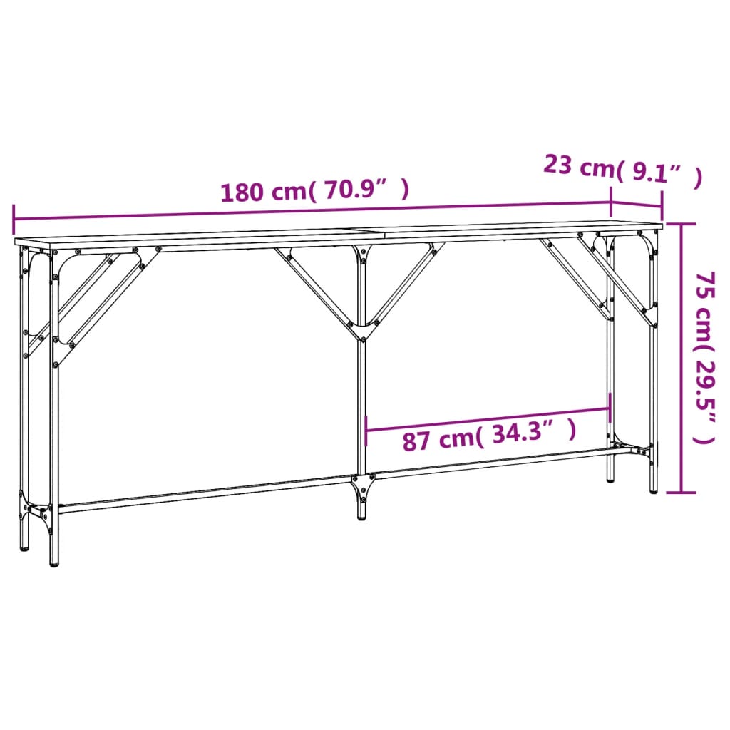 vidaXL Τραπέζι Κονσόλα Γκρι Sonoma 180x23x75 εκ. Επεξεργασμένο Ξύλο