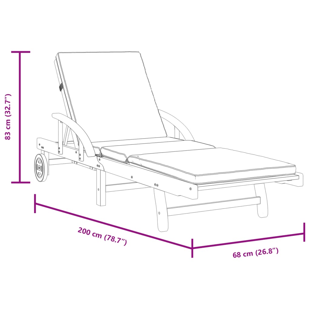 vidaXL Ξαπλώστρες με Μαξιλάρια 2 τεμ. 200x68x83 εκ. Μασίφ Ξύλο Ακακίας