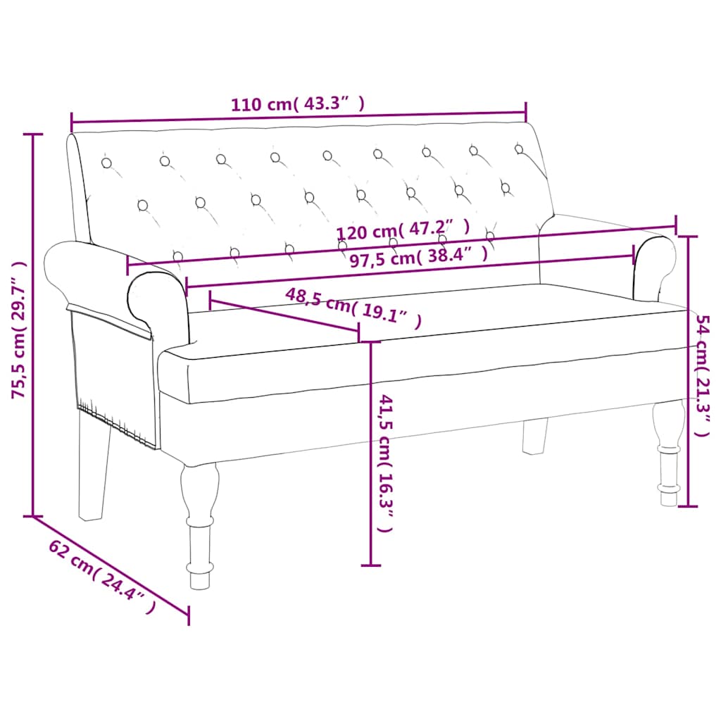 vidaXL Παγκάκι με Πλάτη Σκούρο Γκρι 120 x 62 x 75,5 εκ. Υφασμάτινο