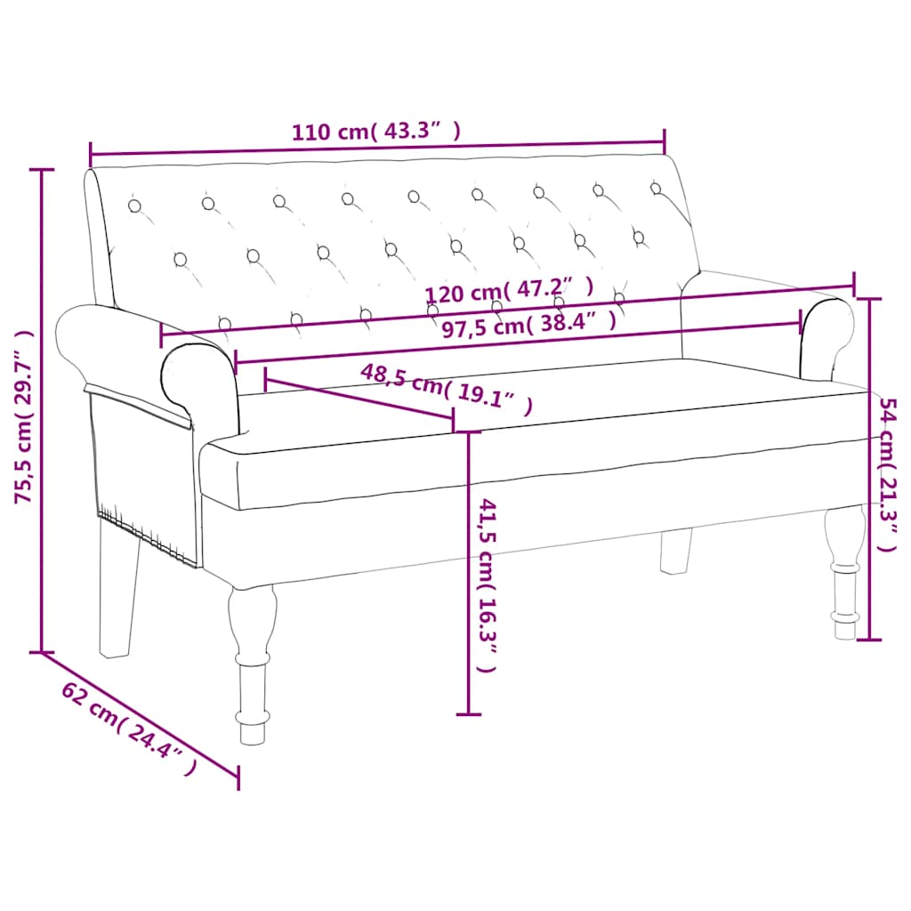 vidaXL Παγκάκι με Πλάτη Σκούρο Πράσινο 120 x 62 x 75,5 εκ. Υφασμάτινο