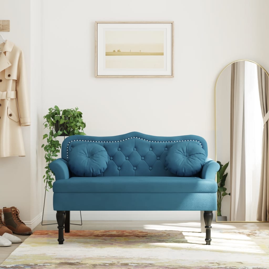 vidaXL Παγκάκι με Μαξιλάρια Μπλε 120,5 x 65 x 75 εκ. Βελούδινο
