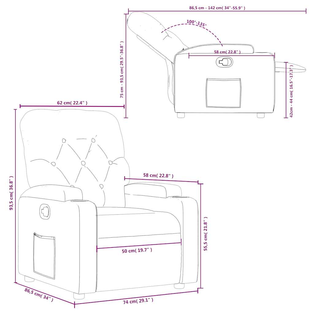 vidaXL Πολυθρόνα Ανακλινόμενη Καφέ Υφασμάτινη