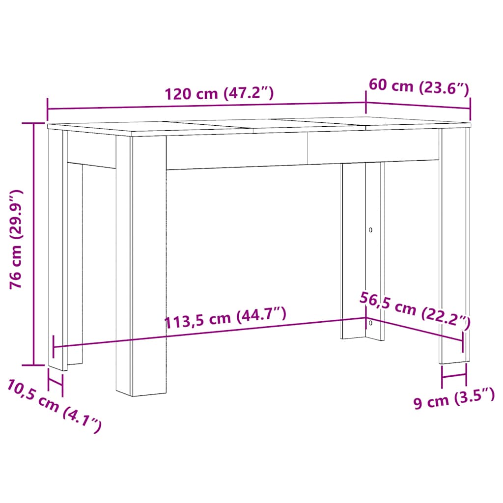 vidaXL Τραπεζαρία Γκρι Sonoma 120 x 60 x 76 εκ. από Επεξεργασμένο Ξύλο