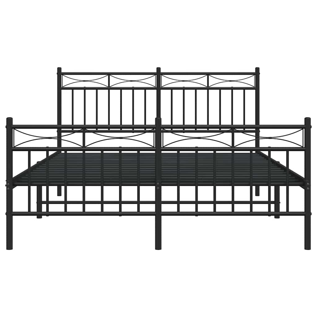 vidaXL Πλαίσιο Κρεβατιού με Κεφαλάρι&Ποδαρικό Μαύρο 135x190εκ. Μέταλλο