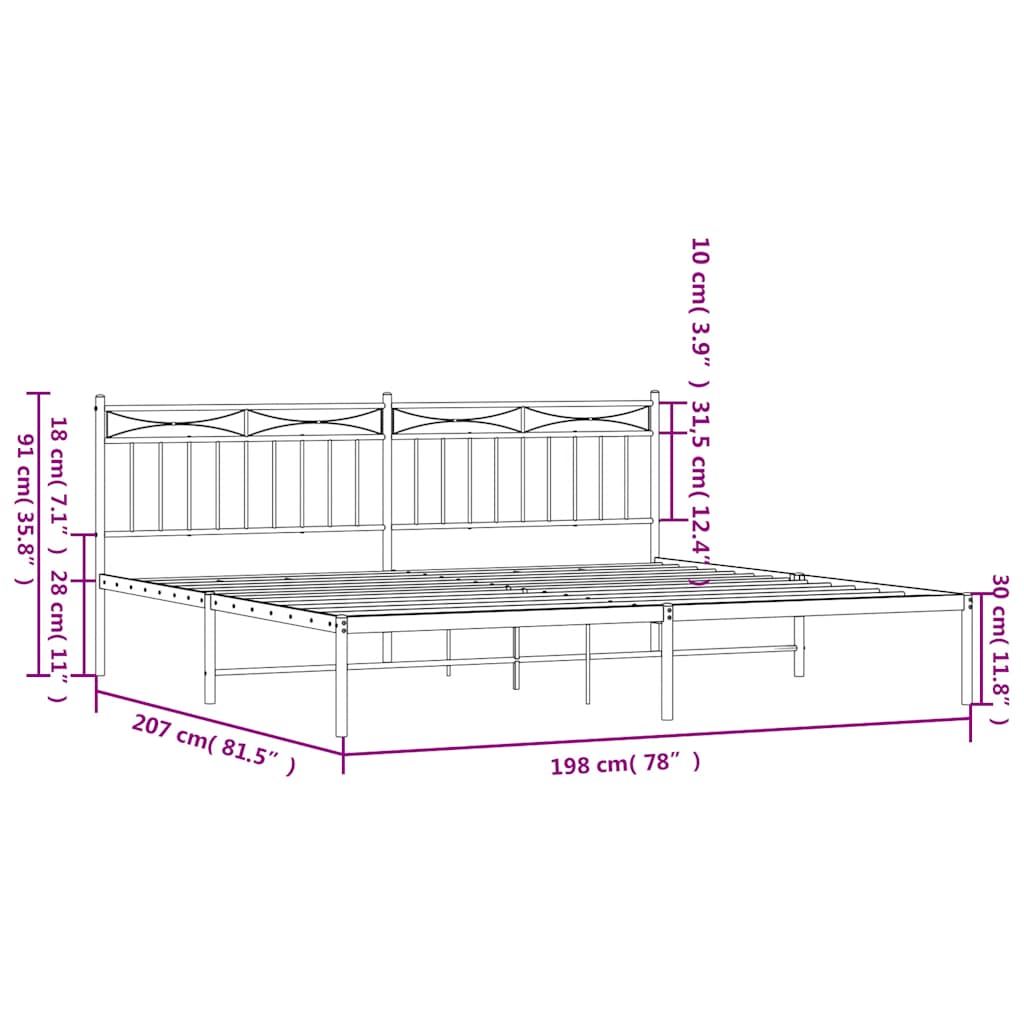 vidaXL Πλαίσιο Κρεβατιού με Κεφαλάρι Λευκό 193 x 203 εκ. Μεταλλικό