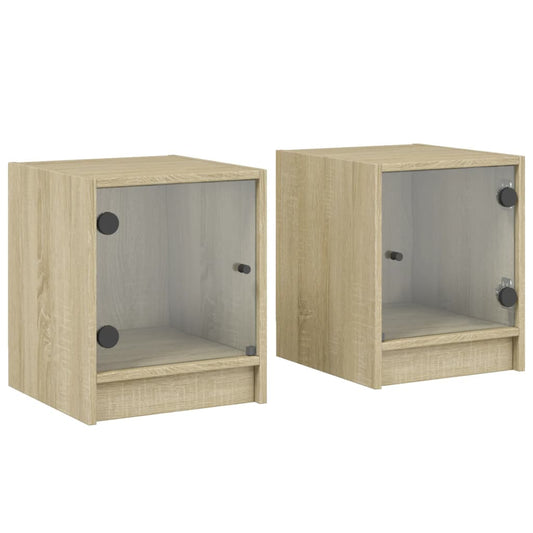 vidaXL Κομοδίνα με Γυάλινες Πόρτες 2 τεμ. Sonoma Δρυς 35x37x42 εκ.