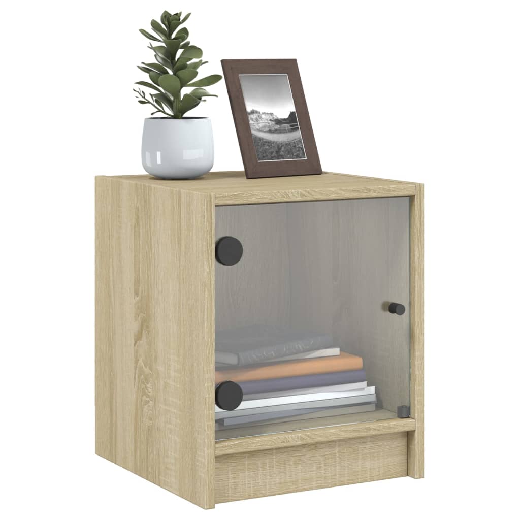 vidaXL Κομοδίνα με Γυάλινες Πόρτες 2 τεμ. Sonoma Δρυς 35x37x42 εκ.