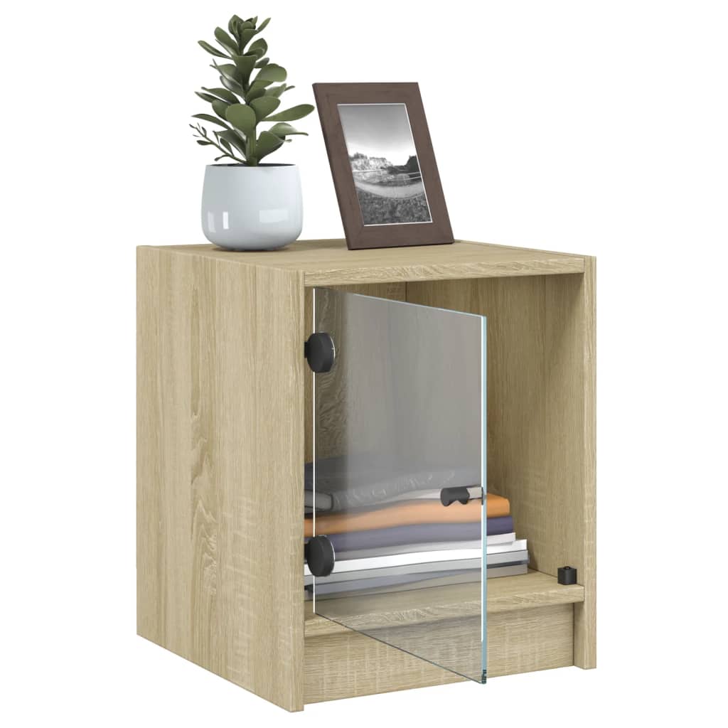 vidaXL Κομοδίνα με Γυάλινες Πόρτες 2 τεμ. Sonoma Δρυς 35x37x42 εκ.