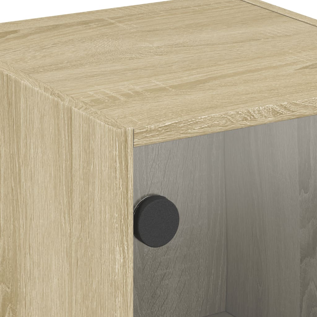 vidaXL Κομοδίνα με Γυάλινες Πόρτες 2 τεμ. Sonoma Δρυς 35x37x42 εκ.