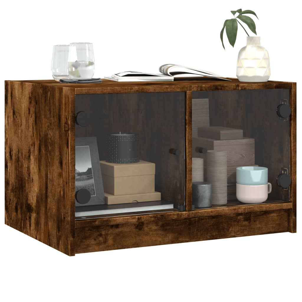 vidaXL Τραπεζάκι Σαλονιού Καπνιστή Δρυς 68x50x42 εκ με Γυάλινες Πόρτες