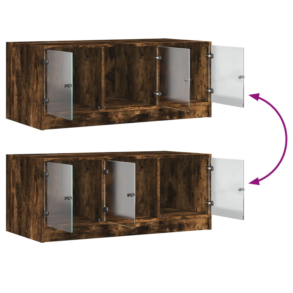 vidaXL Τραπεζάκι Σαλονιού Καπνιστή Δρυς 102x50x42εκ με Γυάλινες Πόρτες