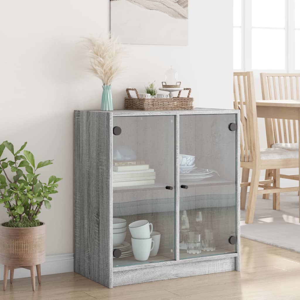 vidaXL Βοηθητικό Ντουλάπι Sonoma Γκρι 68x37x75,5εκ. με Γυάλινες Πόρτες