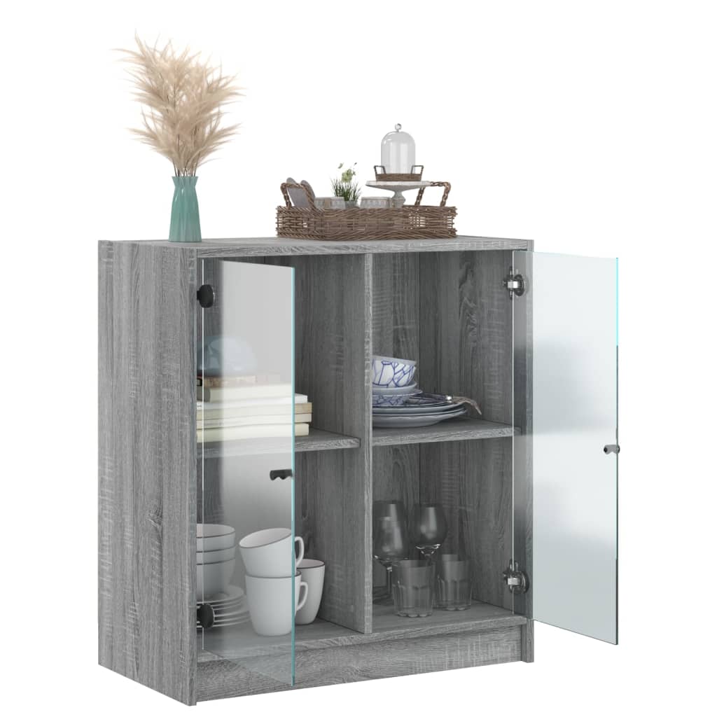 vidaXL Βοηθητικό Ντουλάπι Sonoma Γκρι 68x37x75,5εκ. με Γυάλινες Πόρτες