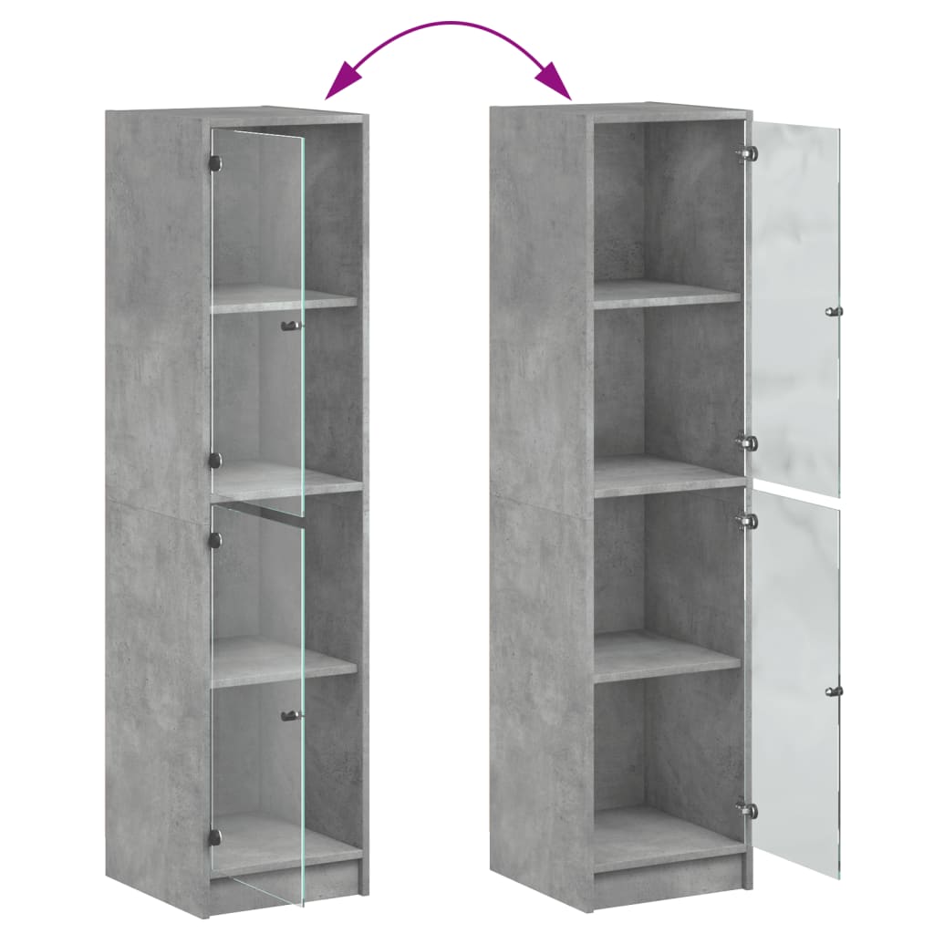 vidaXL Ντουλάπι Γκρι Σκυροδέματος 35x37x142 εκ. με Γυάλινες Πόρτες