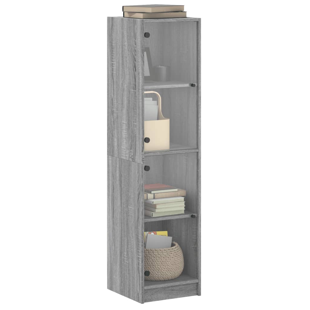 vidaXL Ντουλάπι Γκρι Sonoma 35x37x142 εκ. με Γυάλινες Πόρτες