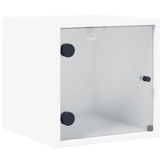 vidaXL Κομοδίνο Λευκό 35x37x35 εκ. με Γυάλινη Πόρτα
