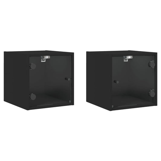 vidaXL Κομοδίνα 2 τεμ. Μαύρα 35x37x35 εκ. με Γυάλινες Πόρτες