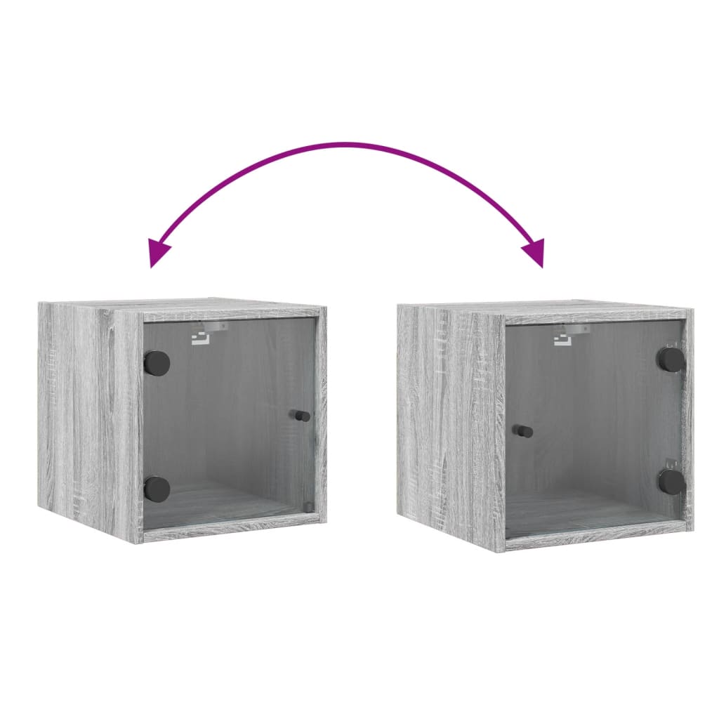 vidaXL Κομοδίνο Γκρι Sonoma 35x37x35 εκ. με Γυάλινη Πόρτα