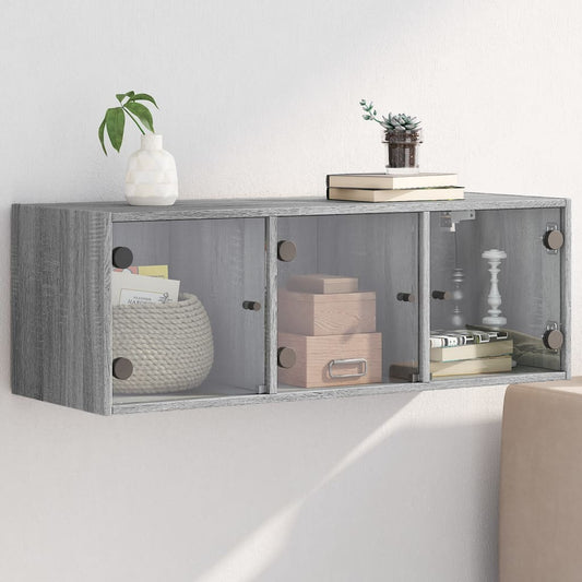 vidaXL Ντουλάπι Τοίχου Γκρι Sonoma 102x37x35 εκ. με Γυάλινες Πόρτες