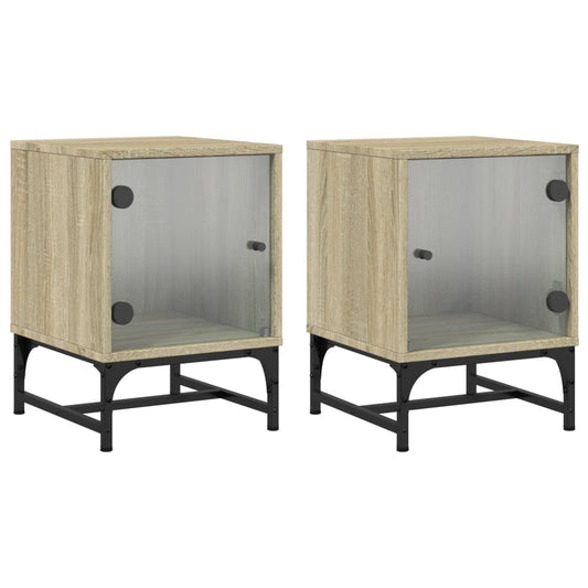 vidaXL Κομοδίνα 2 τεμ. Sonoma Δρυς 35x37x50 εκ. με Γυάλινες Πόρτες