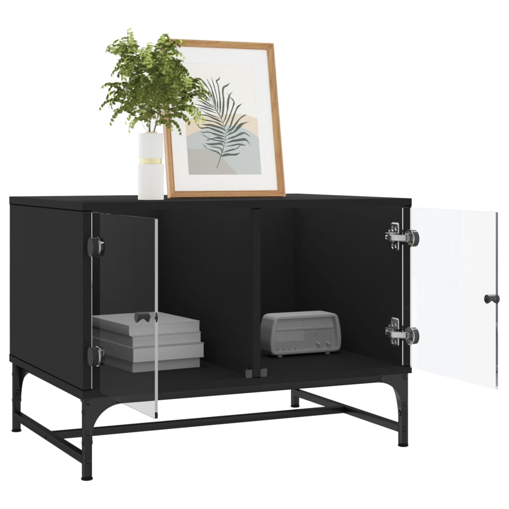 vidaXL Τραπεζάκι Σαλονιού Μαύρο 68,5x50x50 εκ. με Γυάλινες Πόρτες