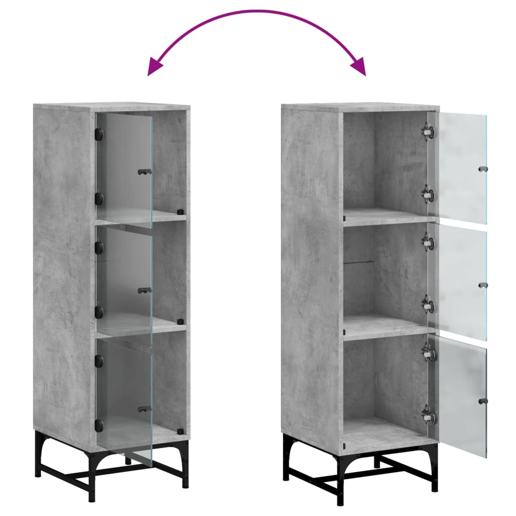 vidaXL Ντουλάπι Γκρι Σκυροδέματος 35 x 37 x 120 εκ. με Γυάλινες Πόρτες