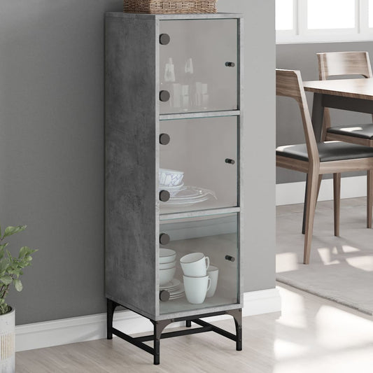vidaXL Ντουλάπι Γκρι Σκυροδέματος 35 x 37 x 120 εκ. με Γυάλινες Πόρτες
