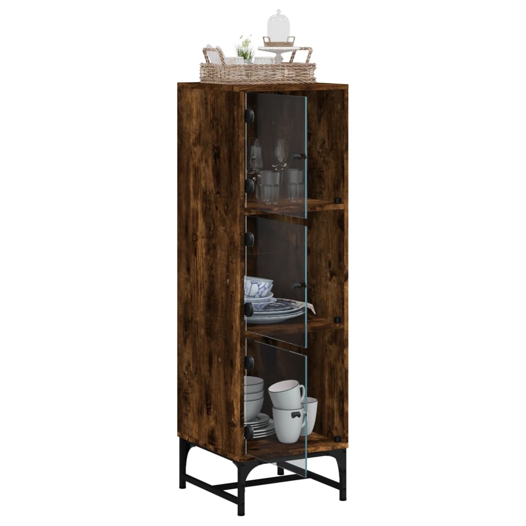 vidaXL Ντουλάπι Καπνιστή Δρυς 35x37x120 εκ. με Γυάλινες Πόρτες